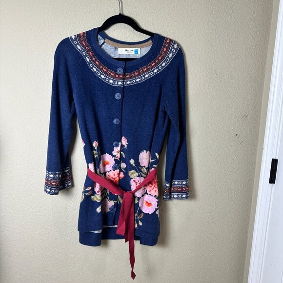 ANTHROPOLOGIE Sparrow Fair Isle Floral Sweater with Tie Size Medium - Picture 2 of 11
